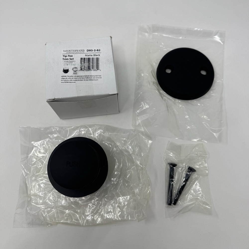 Westbrass 1.5 Inch Universal Tiptoe Bathtub Trim‎ Set w/ 2 Hole Faceplate, Black